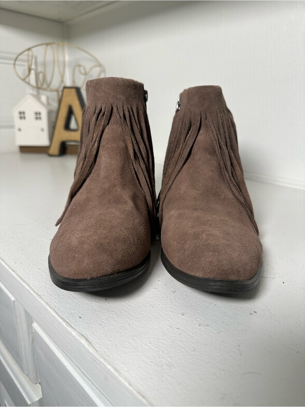 Steve Madden Ranco Fringe Ankle Boots Womens 8.5M Taupe Boho Western Booties - Picture 3 of 8